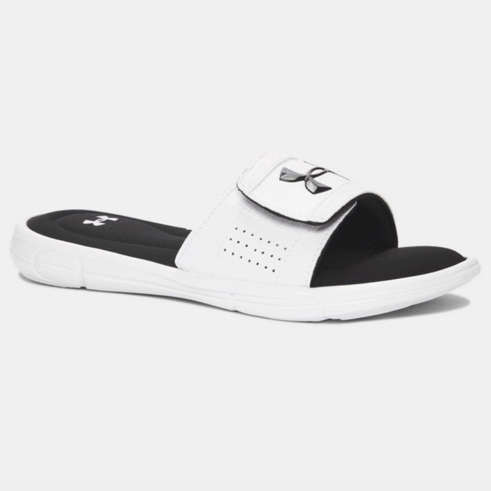 Under Armour Ignite V White Slides w Memory Foam 1